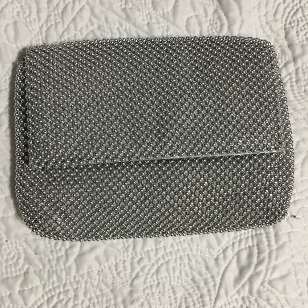 Silver beaded evening purse